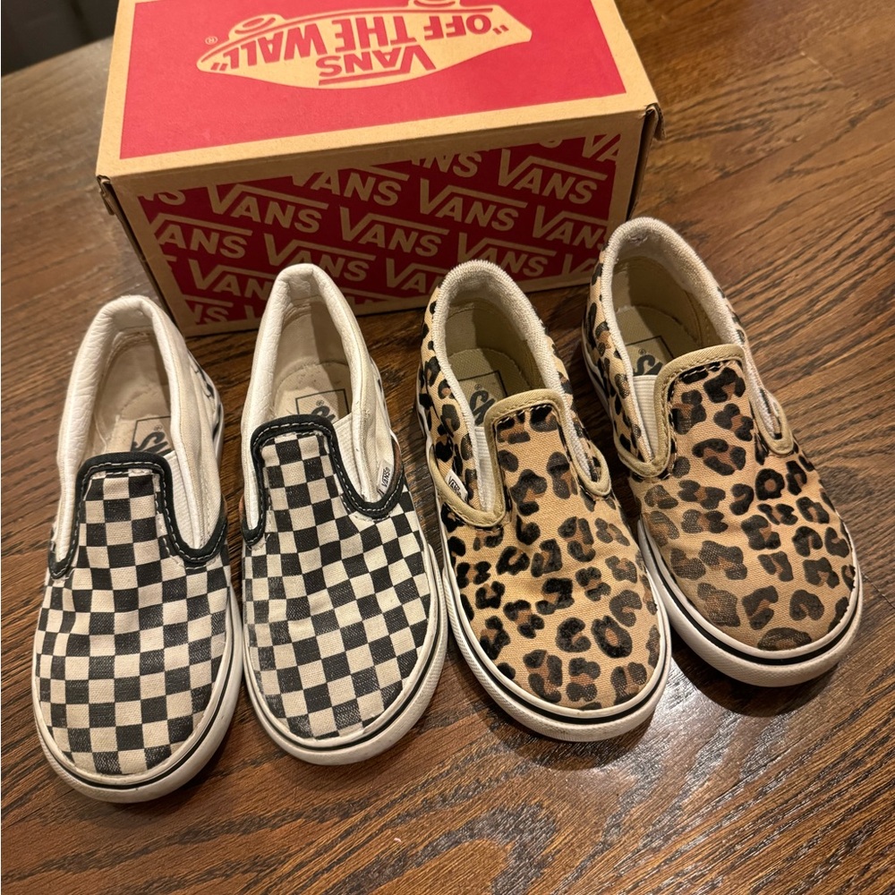 Vans Kids Black Checkerboard and Brown Leopard Sneakers